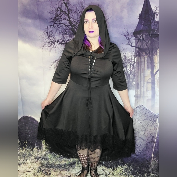 dressfo Dresses & Skirts - Gothic Black High Lo hem dress with hood sz XL